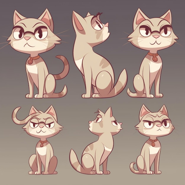 Photo cartoon cat character set with various expressions and expressions generative ai