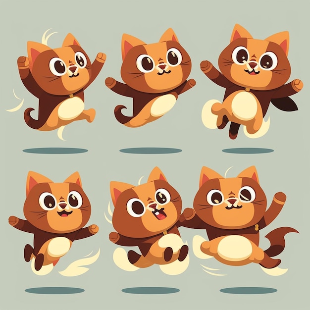 Cartoon cat character set with various expressions and expressions generative ai