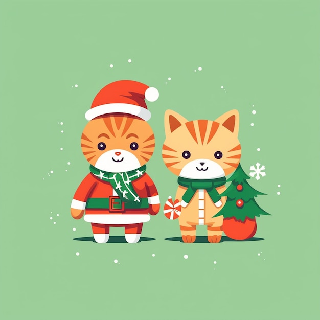 Photo a cartoon cat and a christmas tree