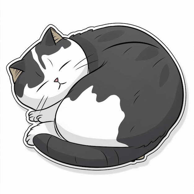 Foto gatto a cartone animato arrotolato che dorme su un cuscino su uno sfondo bianco