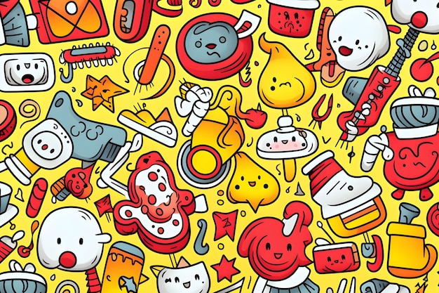 Cartoon cat doodle pattern