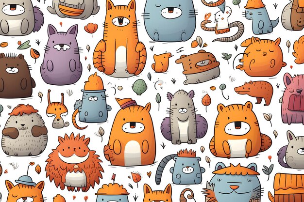 cartoon cat doodle pattern