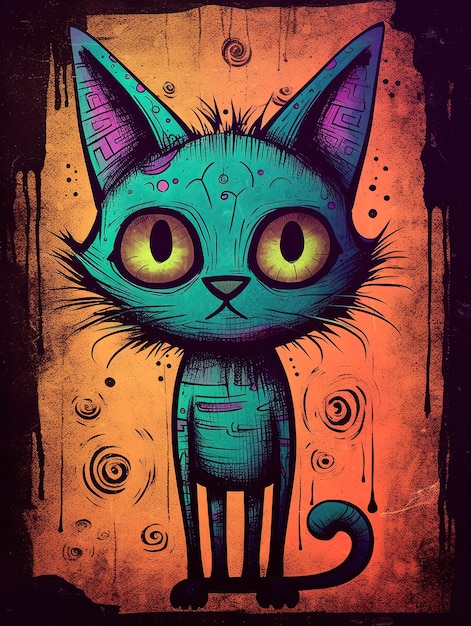 A cartoon of a cat drawn with childish style marker
