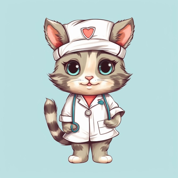 Cartoon cat dressed as a nurse with a stethoscope generative ai