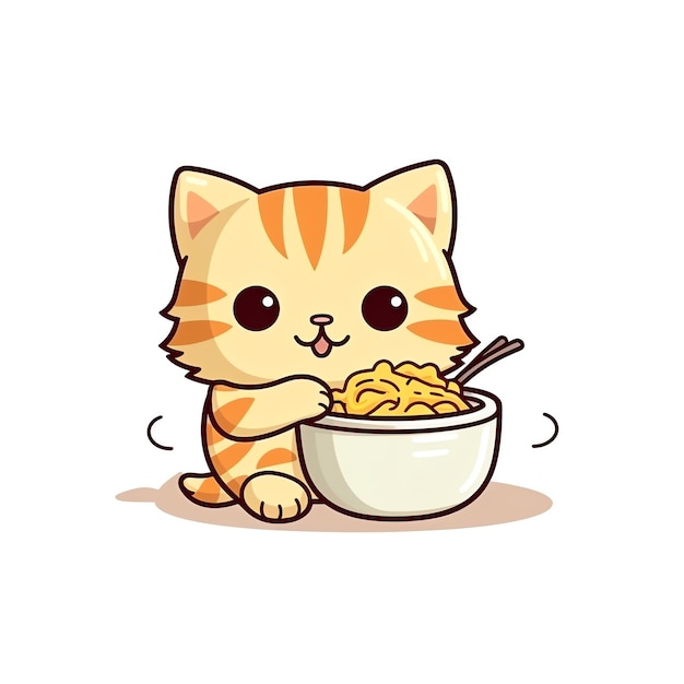 Photo a cartoon of a cat eating noodles