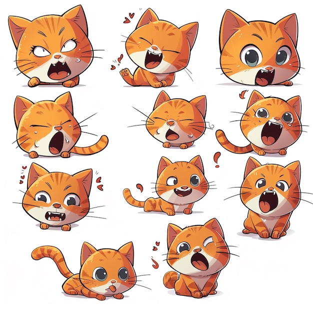 Photo a cartoon cat expression sheet