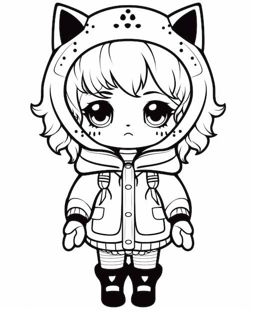 Photo a cartoon cat girl in a winter coat with a hood on generative ai