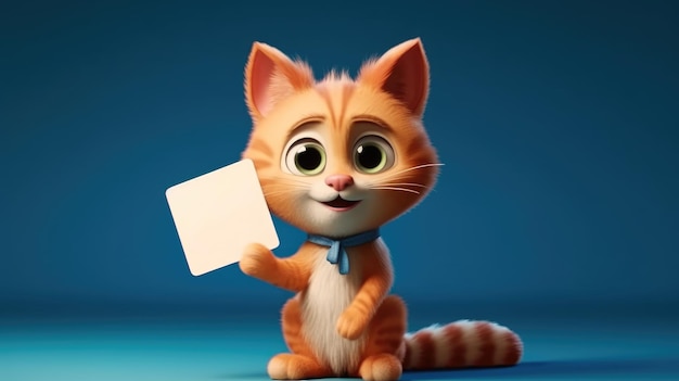 A cartoon cat holding a blank card