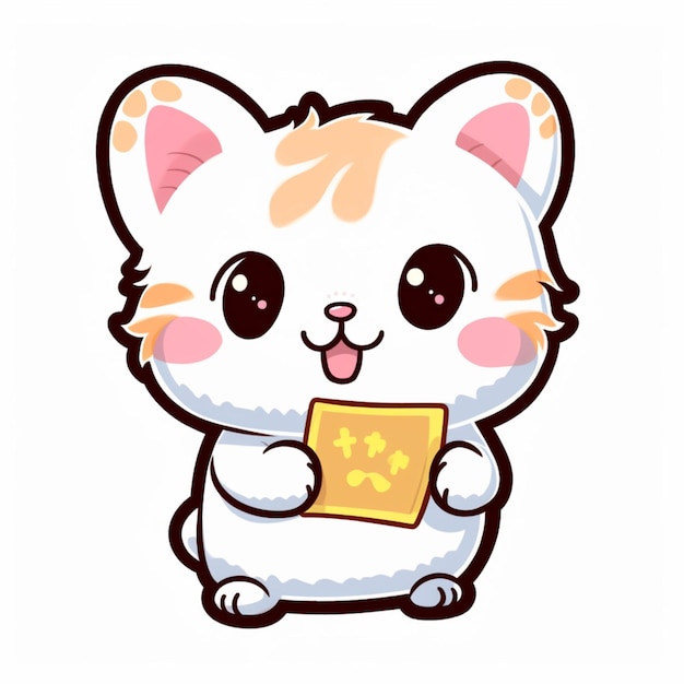 Cartoon cat holding a chinese zodiac sign with a white background generative ai