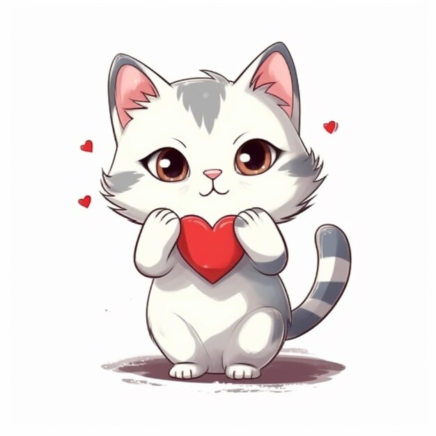 cartoon cat holding a heart with both hands generative ai