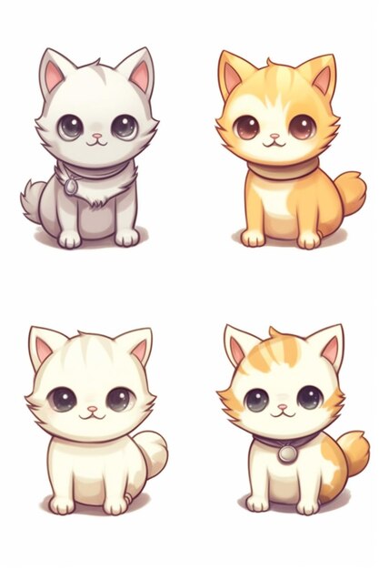 Foto icone di gatti dei cartoni animati con diverse espressioni generative ai
