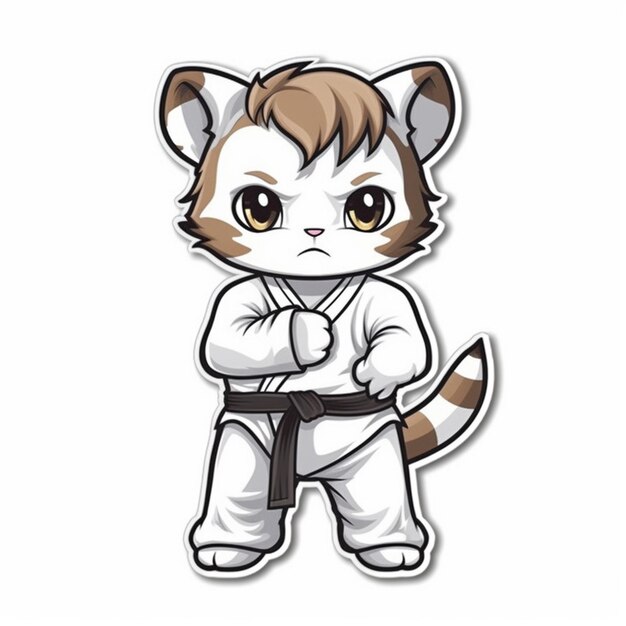 a cartoon cat in karate gear standing with his arms crossed generative ai