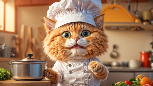 Photo cartoon cat in the kitchen