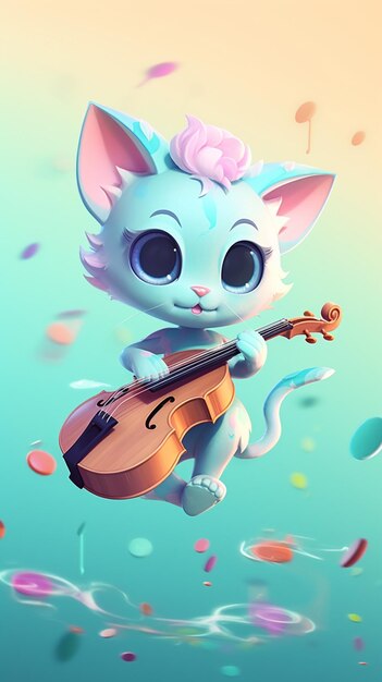 Photo a cartoon cat playing a cello with a pink nose and a pink nose.