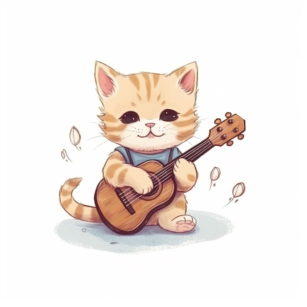 Cartoon cat playing a guitar and singing generative ai