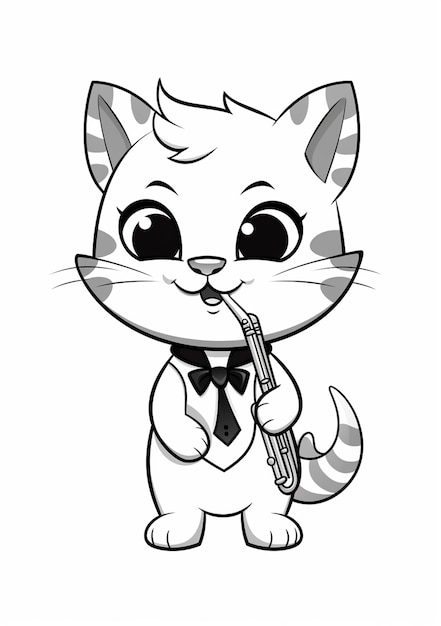Foto gatto dei cartoni animati che suona la tromba con una cravatta su generative ai