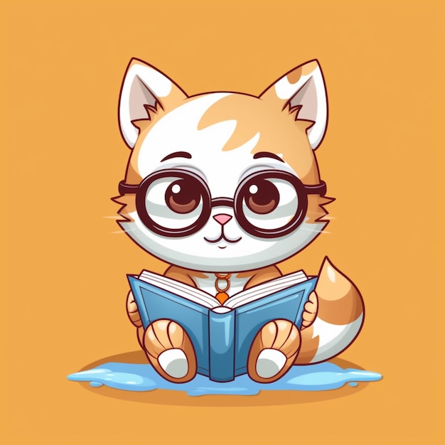 cartoon cat reading a book with glasses on generative ai