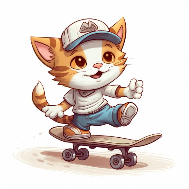 cartoon cat riding a skateboard with a cap on generative ai