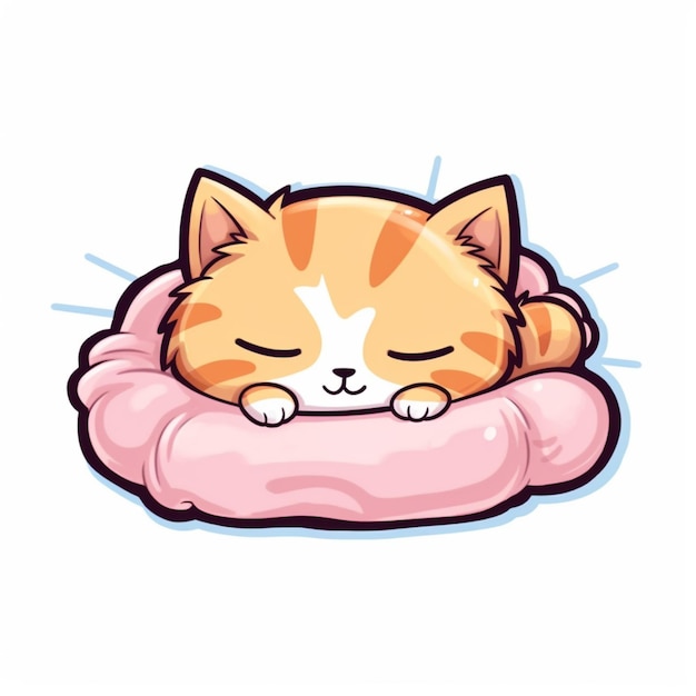 Photo cartoon cat sleeping on a pillow with its eyes closed generative ai