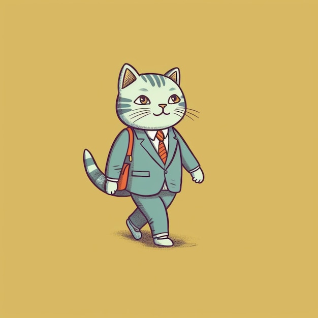 мультфильмный кот в костюме ходит с сумкой генеративный ай