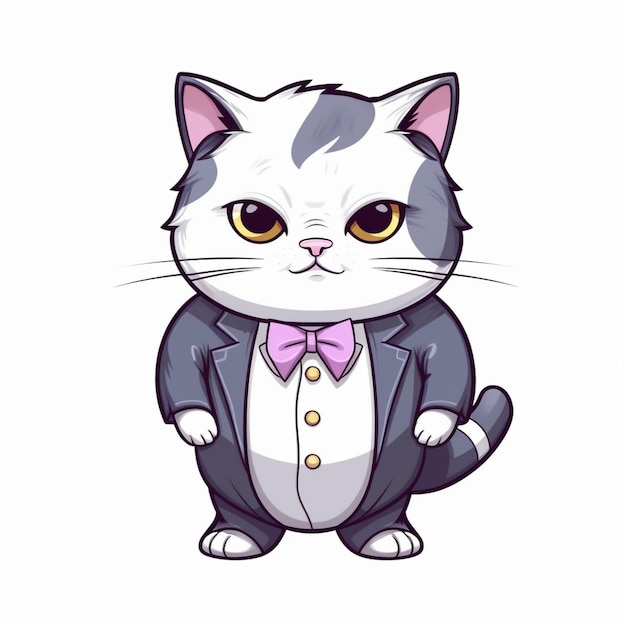 タクシドを着て蝶ネクタイをつけたアニメの猫