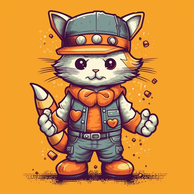 A cartoon cat wearing a construction hat and holding a knife generative ai