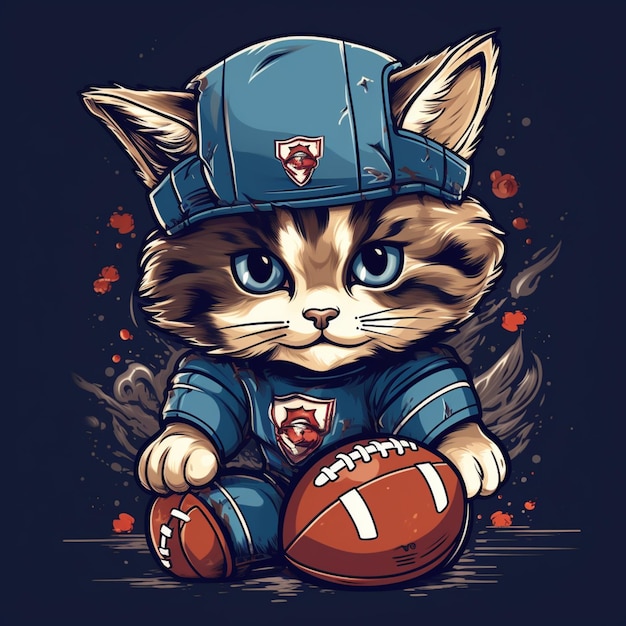 Photo cartoon cat wearing a football uniform and holding a football generative ai