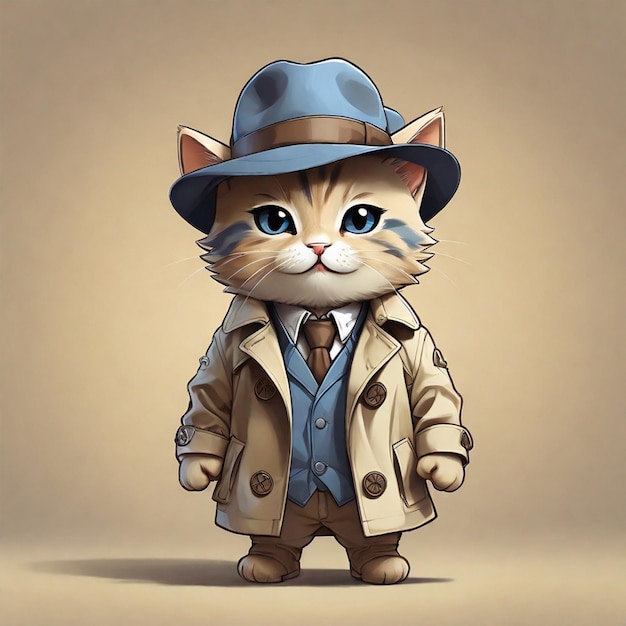 Foto un cartone animato di un gatto che indossa un cappello e un vestito con un cappelli che dice gatto