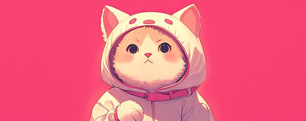 a cartoon of a cat wearing a hoodie with a pink background