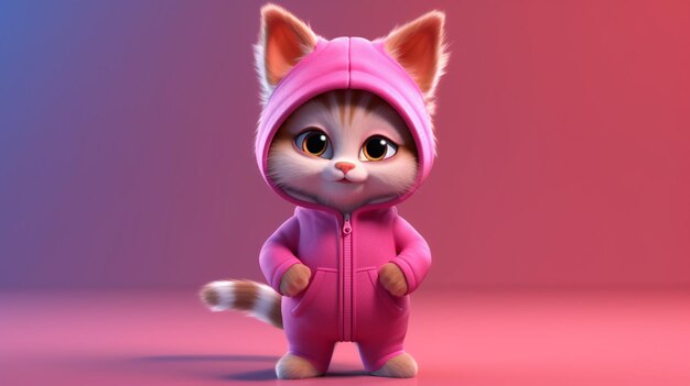 A cartoon cat wearing a pink jumpsuit 3d illustration generative ai