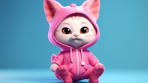 A cartoon cat wearing a pink jumpsuit 3D illustration Generative AI