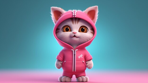 A cartoon cat wearing a pink jumpsuit 3d illustration generative ai