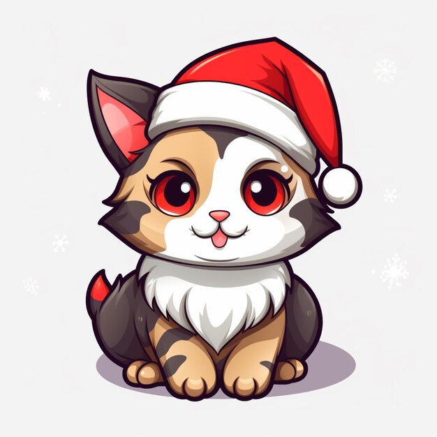 cartoon cat wearing a santa hat sitting on a white surface generativ ai