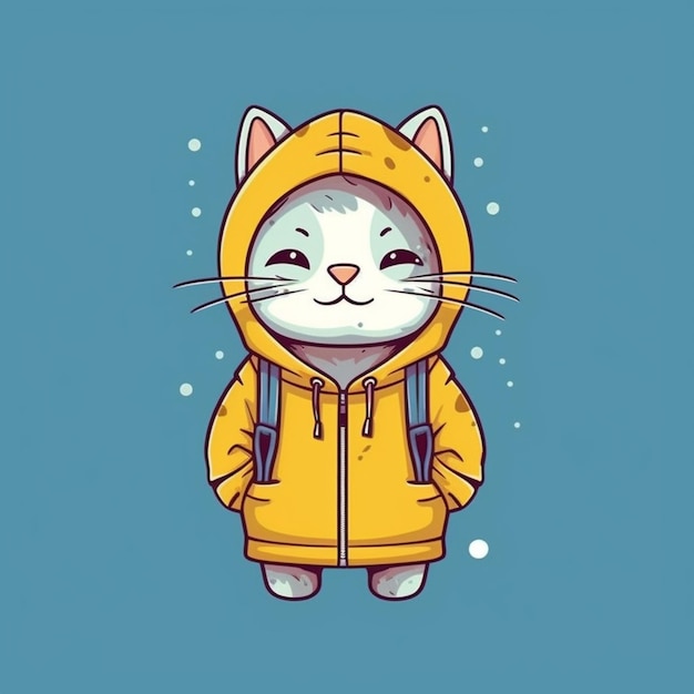 a cartoon cat wearing a yellow raincoat and backpack generative ai