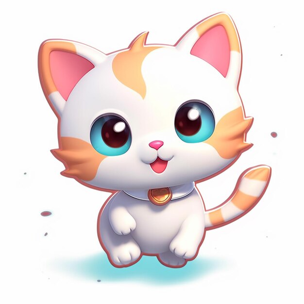 cartoon cat with big eyes and a collar sitting on the ground generative ai