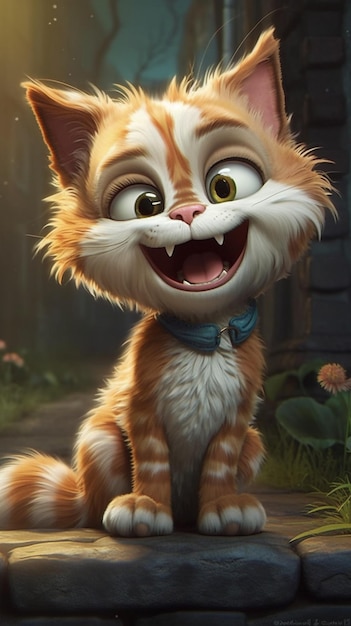 Мультяшный кот с широкой улыбкой на лице