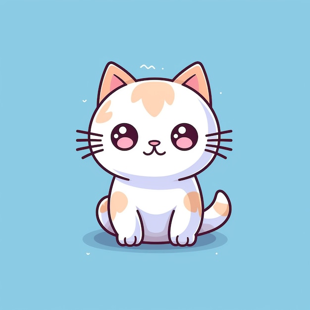 青色の背景を持つ漫画の猫。