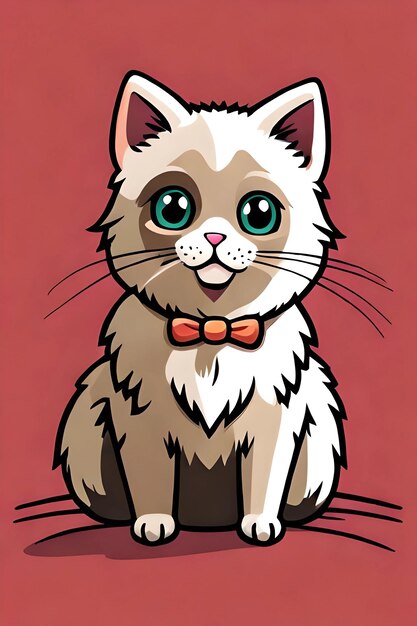 A cartoon cat with a bow tie and a red background.