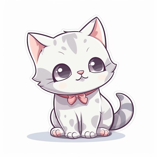 Cartoon cat with bow tie sitting on floor with white background generative ai