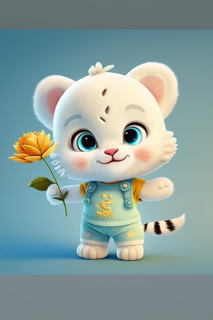 Cartoon cat with a flower in its hand generative ai