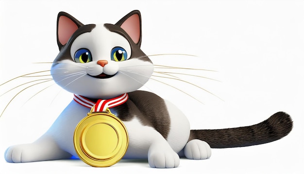 Foto gatto dei cartoni animati con una medaglia d'oro