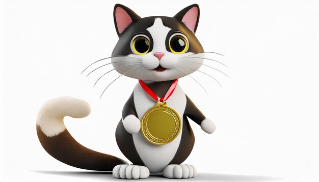 Foto gatto dei cartoni animati con una medaglia d'oro