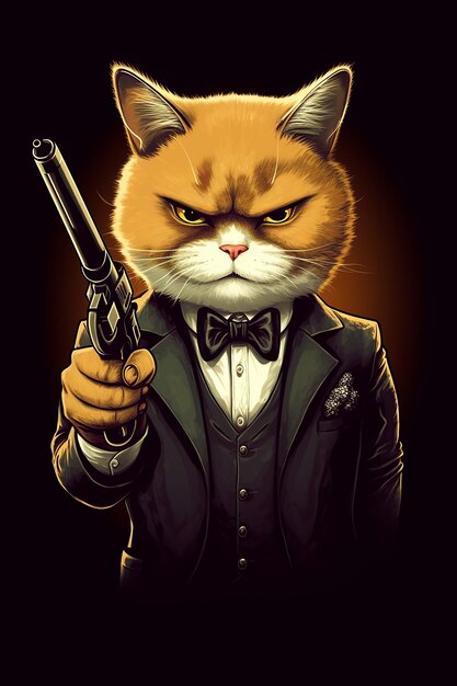 a cartoon of a cat with a gun in his hand and a gun in his hand.