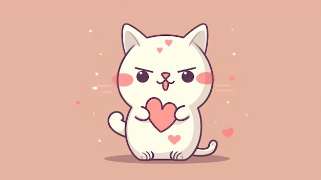 A cartoon cat with a heart in its paws