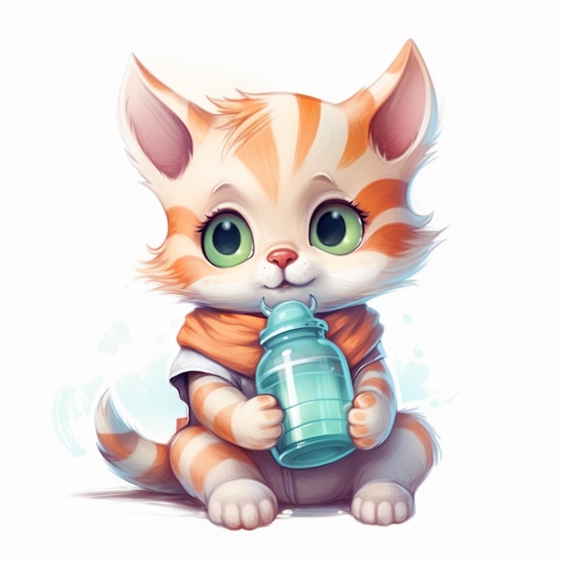 Cartoon cat with a jar of water generative ai