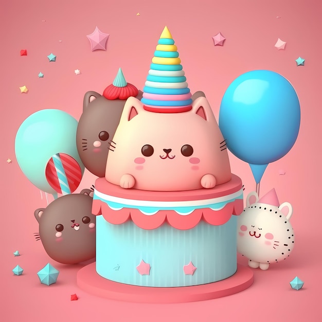 A cartoon of a cat with a party hat on it