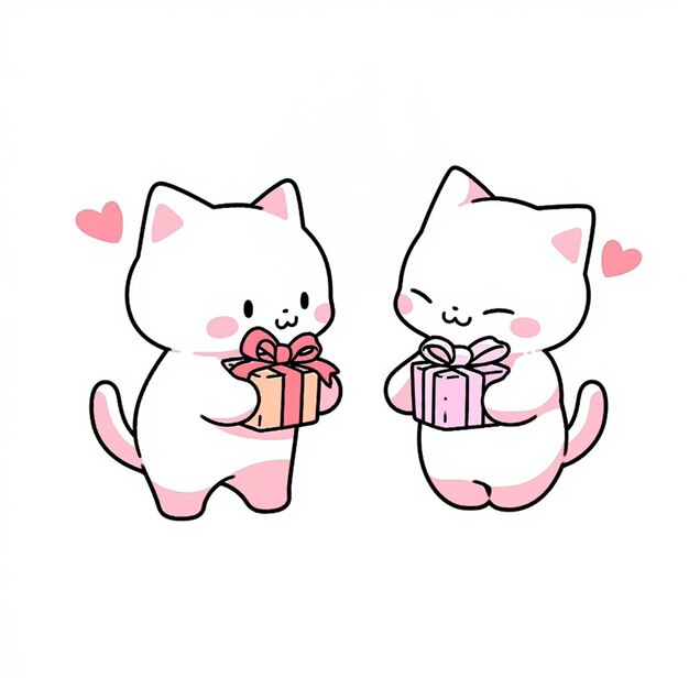 cartoon cat with a present and a cat with a heart generative ai