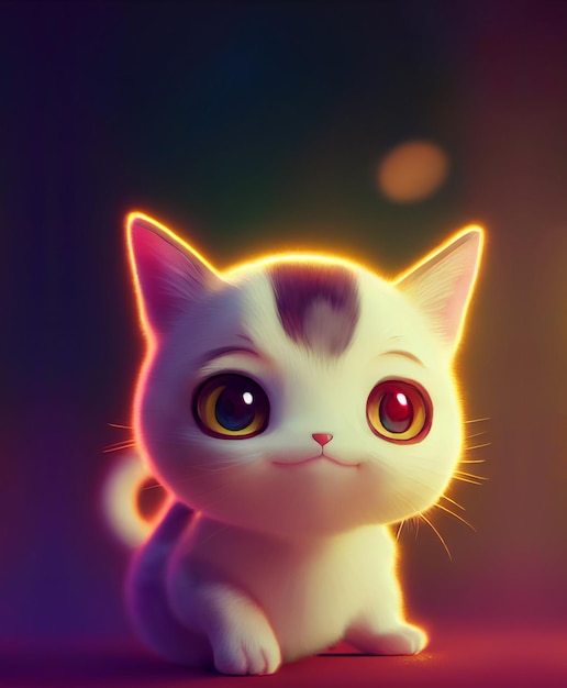 A cartoon cat with red eyes and a yellow eye.