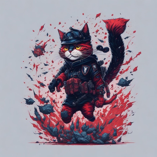 A cartoon cat with a red helmet and a black helmet with a red nose and a red nose.