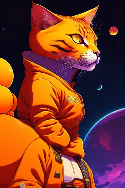 A cartoon cat with a space suit on it